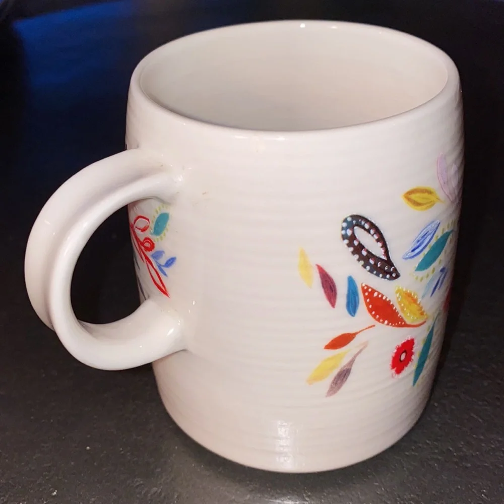 Anthropologie White Mug with Red Floral Letter T